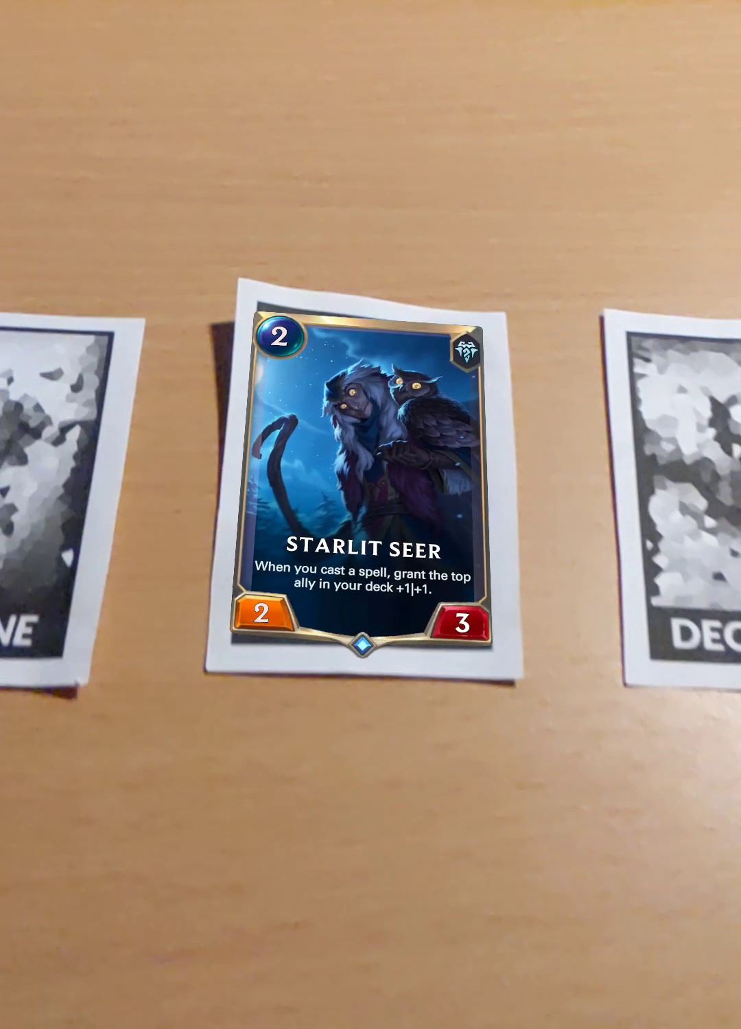 Projecting virtual cards onto the tracking cards