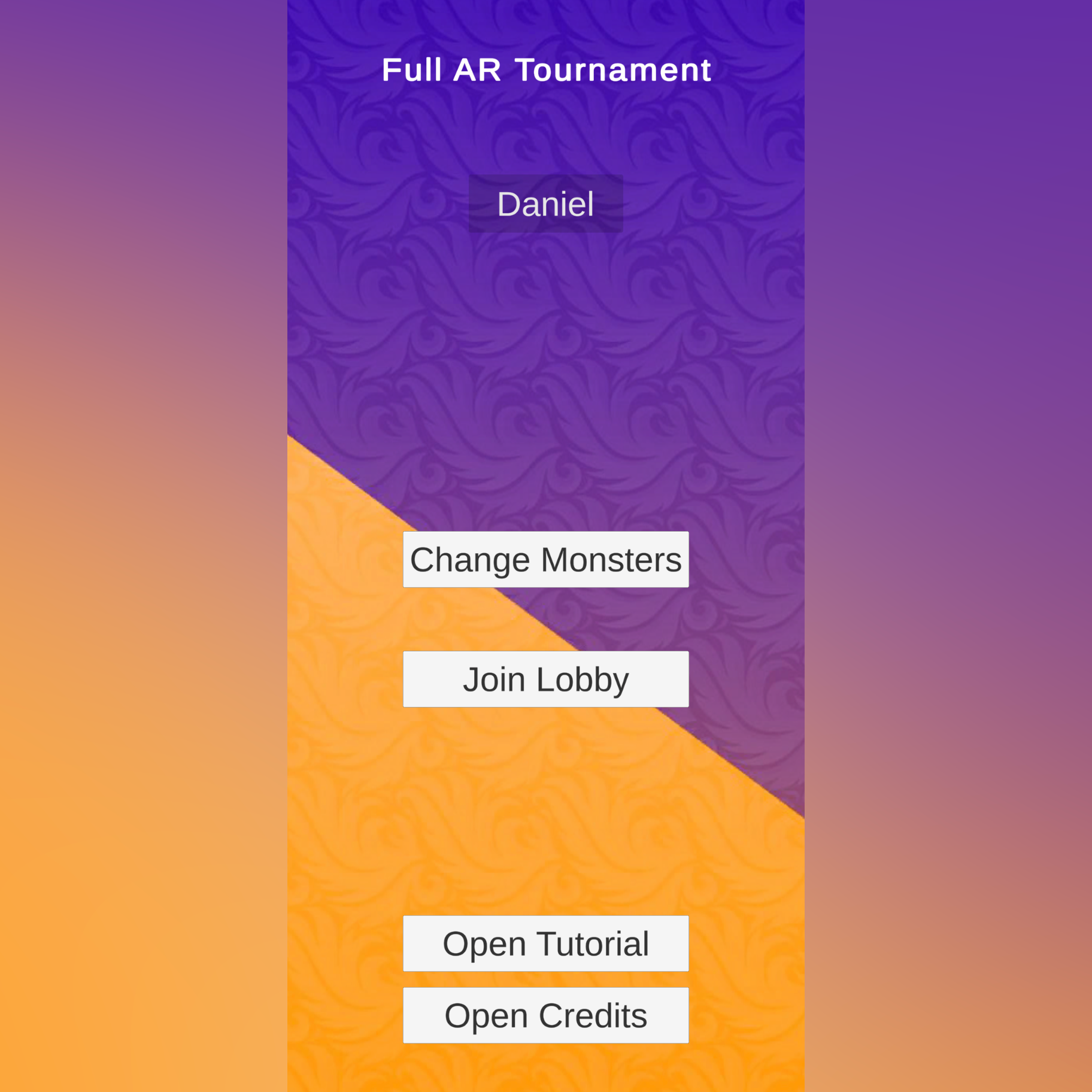 The main menu screen, through which you can swap out your team or search for opponents