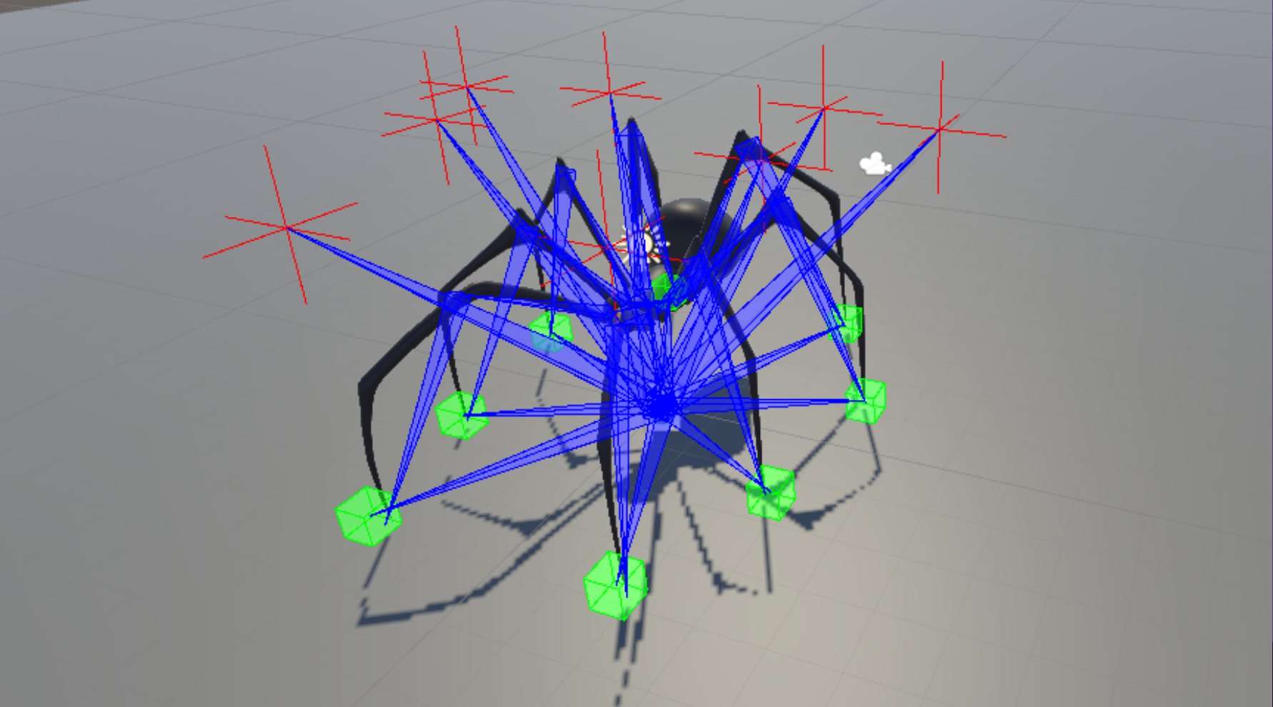 Setup of the inverse kinematic rig for the procedurally animated spiders