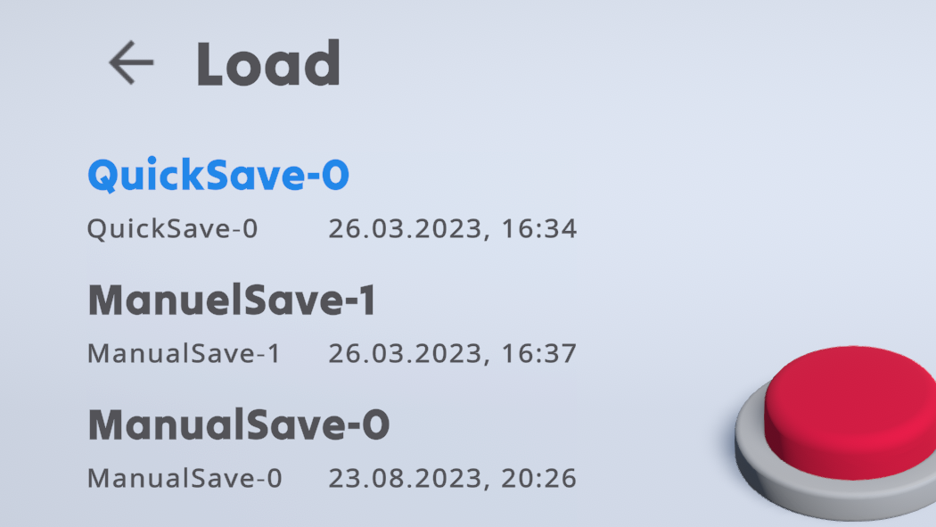 Load Menu, which lists all your savegames sorted by latest